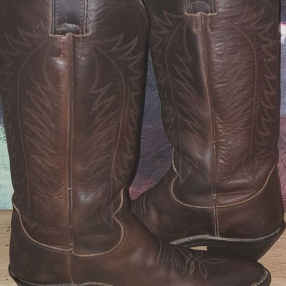 Justin Apache Classic L4935 Brown Feather Stitch Round Toe Western Boots Size 5 - Picture 5 of 11